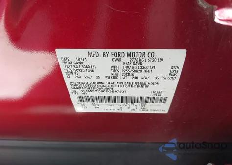2015 Ford Explorer Xlt from USA, damaged, VIN 1FM5K7D80FGB07537